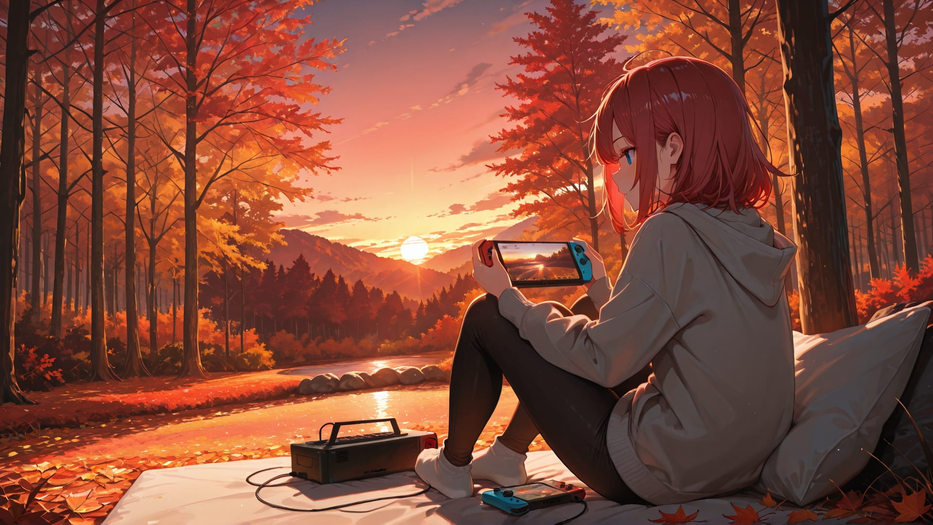 Red Sunset Nature Switch2 smartphone wallpaper free download, vertical 16:9 format, Red, Sunset, Nature, Autumn 001