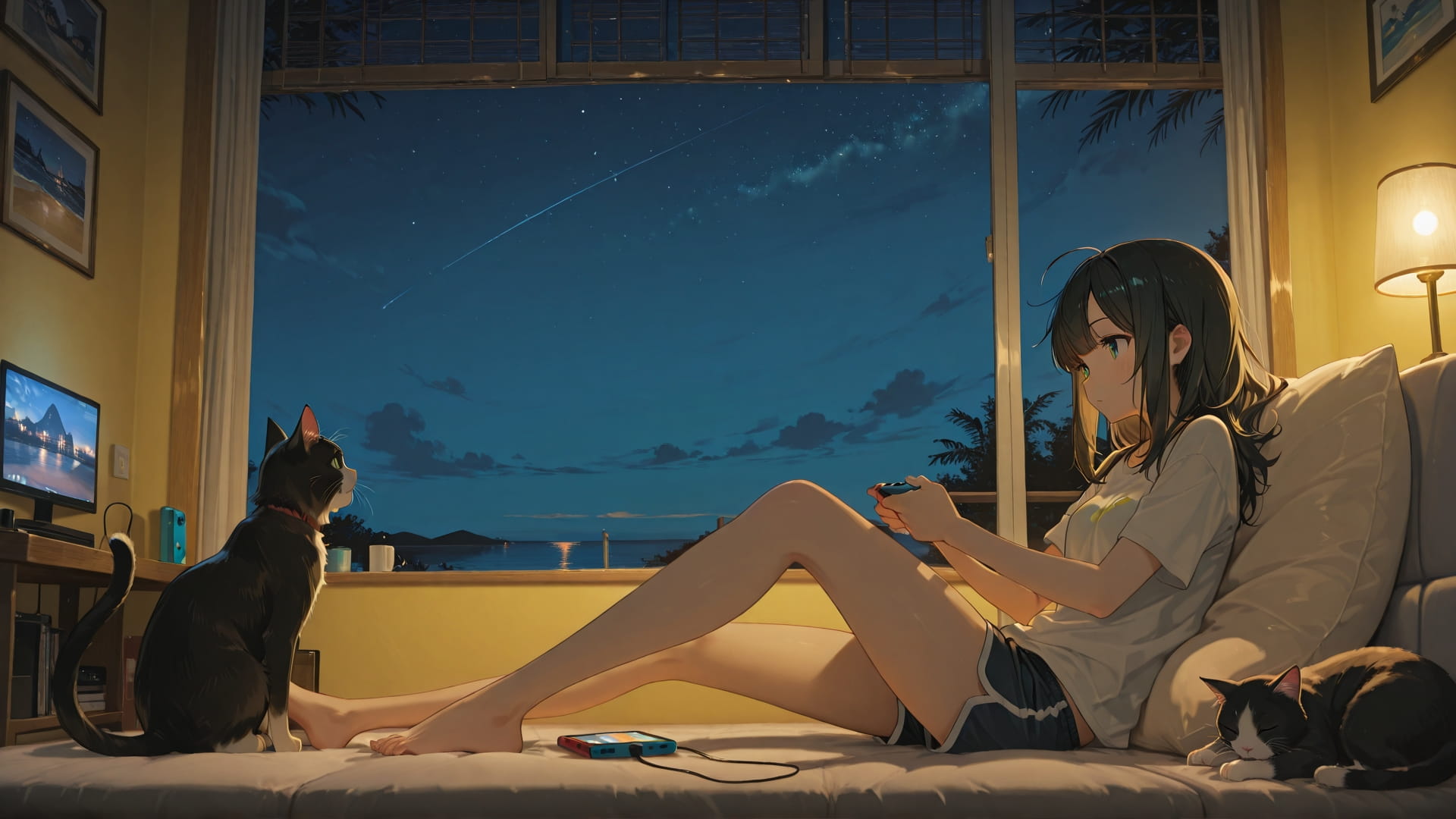 Yellow Night Sky Switch2 smartphone wallpaper free download, vertical 16:9 format, Yellow, Night, Sky, Summer